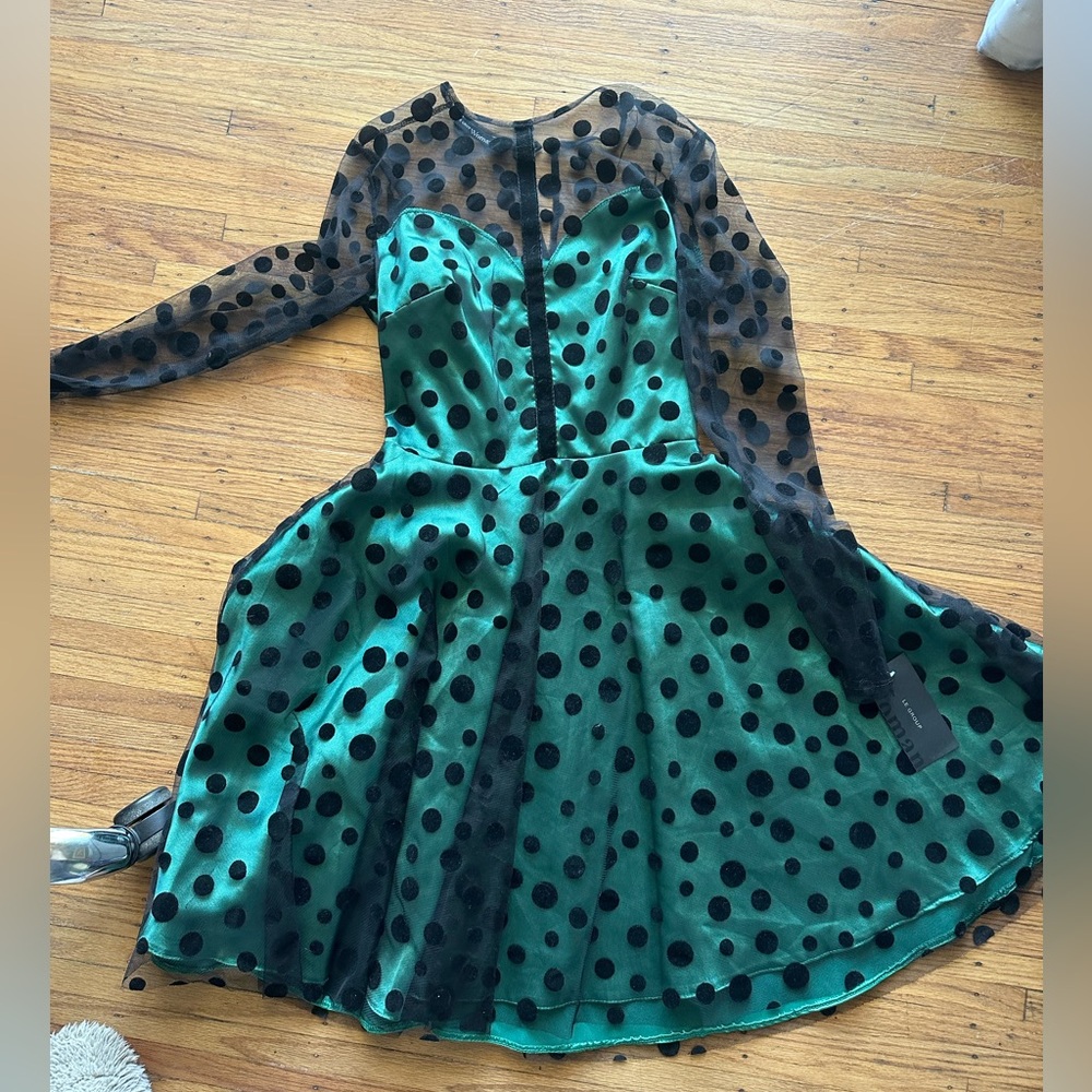 Italian brand le group women green polkadot dress